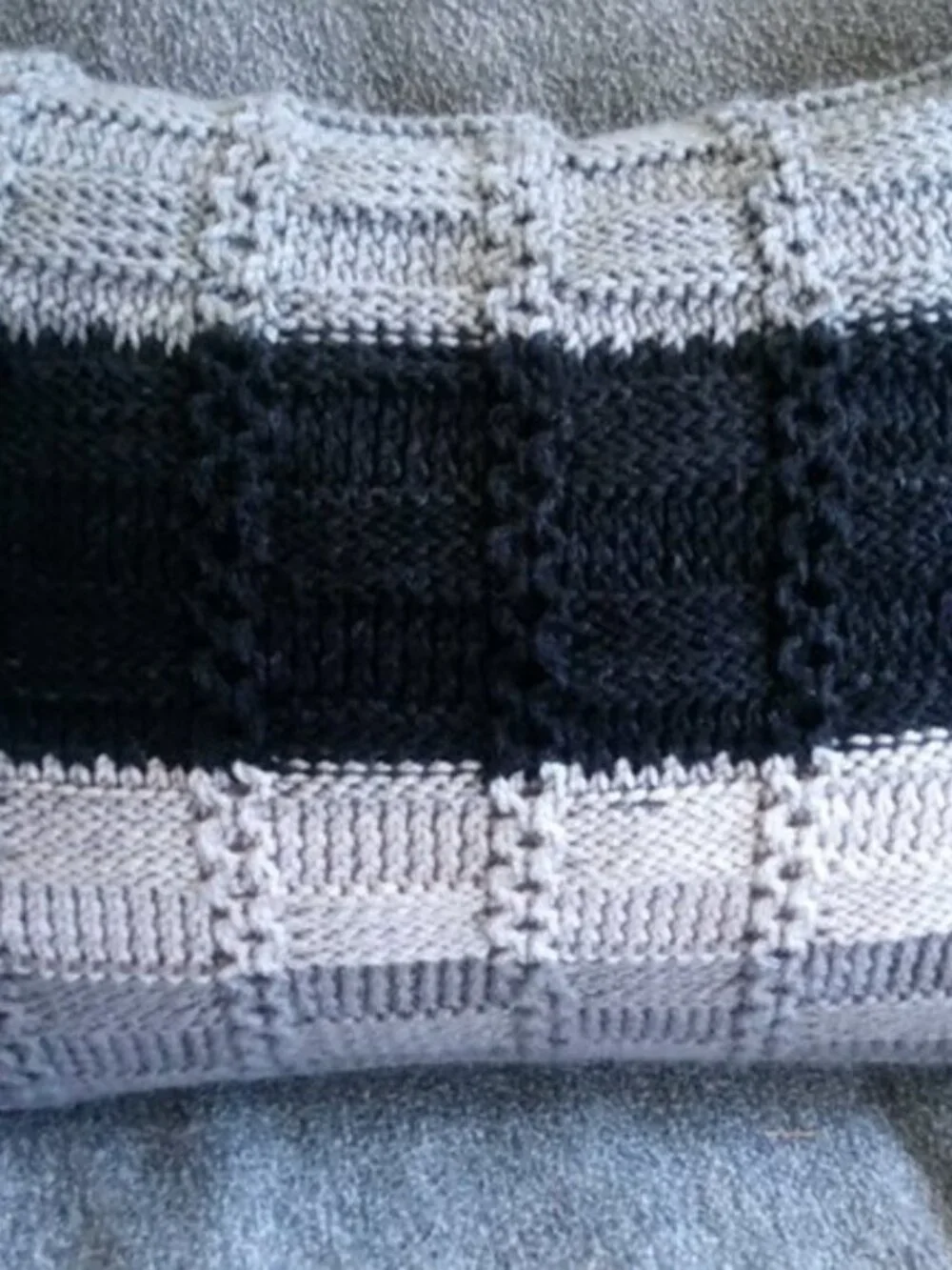 Hand Crafted Knit Throw Pillow Black & Gray Ombre Owl Designer Sofa Couch